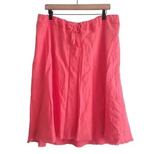Coldwater Creek 1X Coral Pink Linen Midi Skirt Pull-On Casual Beach Coastal